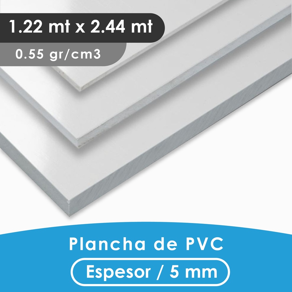PLANCHA PVC MGRAF TIPO TROVICEL BLANCA 5MM 0.55 DENSIDAD 1.22X2.44 MTS