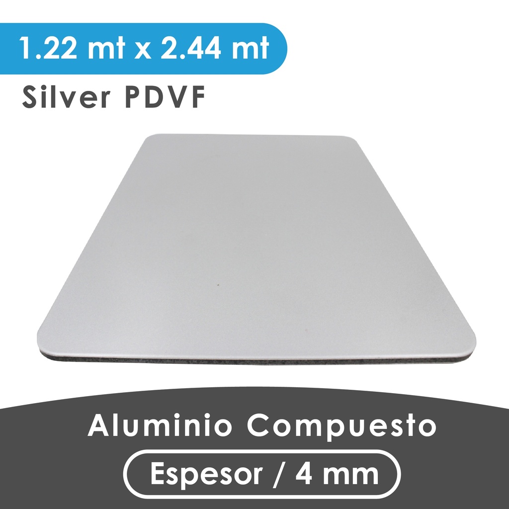 ALUMINIO COMPUESTO ALUKOMP SILVER PVDF 4MM /0.50MM 1.22X2.44 MTS