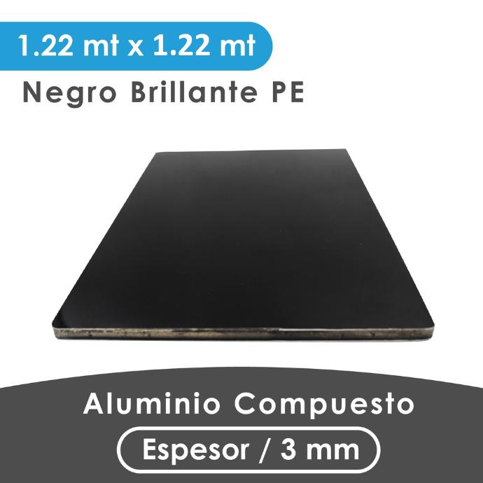 ALUMINIO COMPUESTO ALUKOMP NEGRO BRILLANTE PE 3MM/ 0.18 MM MITAD 1.22X1.22 MTS
