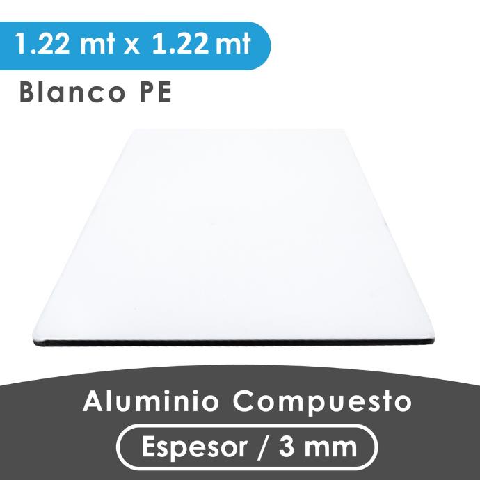 ALUMINIO COMPUESTO ALUKOMP BLANCO BRILLANTE PE 3MM/0.18MM MITAD 1.22X1.22 MTS
