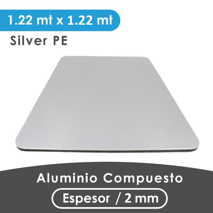 ALUMINIO COMPUESTO ALUKOMP SILVER PE 2MM/0.18 MM MITAD 1.22X1.22 MTS