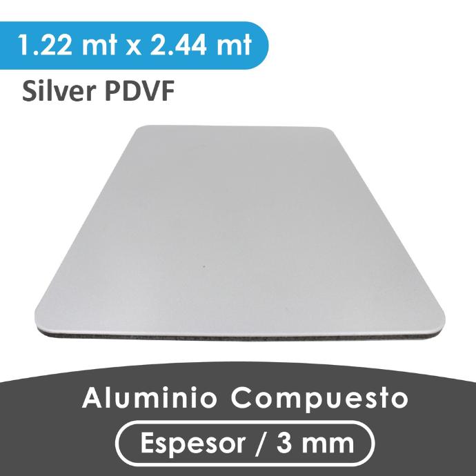 ALUMINIO COMPUESTO ALUKOMP FLASH SILVER PVDF 3MM/0.50MM 1.22X2.44 MTS