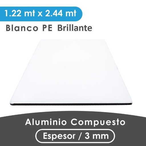 [407001180003] ALUMINIO COMPUESTO ALUKOMP BLANCO BRILLANTE PE 3MM/ 0.18-0.15 / 1.22X2.44 MTS